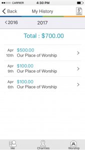 Givelify Mobile Donation App Place of Worship Giving History