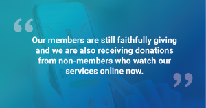 quote testimonial about online giving in church during covid-19