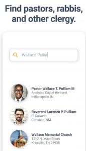 Picture of Givelify search by pastor, rabbi, and other clergy function.