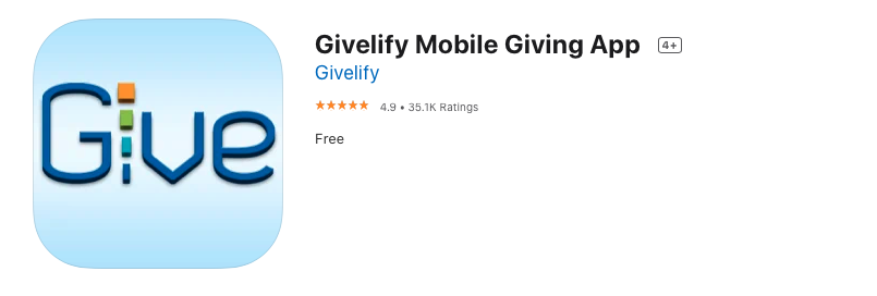 Givelify Mobile App iTunes for Apple page