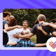 a group of people with their arms around each other to form a circle with the givingtuesday logo