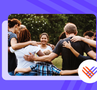 a group of people with their arms around each other to form a circle with the givingtuesday logo