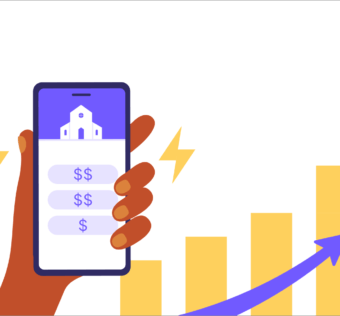 a phone with dollar signs and a bar chart signifying the increase in giving through financial stewardship