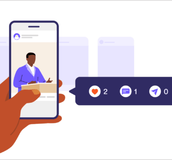 a person holding a phone that shows a church social media post with low engagement