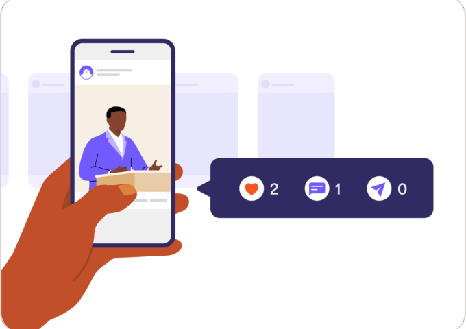 a person holding a phone that shows a church social media post with low engagement